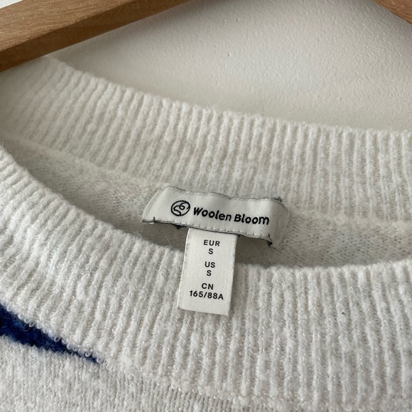 Woolen Bloom Oversized Blue and White Striped Sweater Wool Blend - Picture 2 of 4